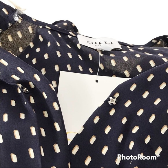 Gilli squared polka dot print surplice peplum blouse size S NWT - Picture 4 of 6